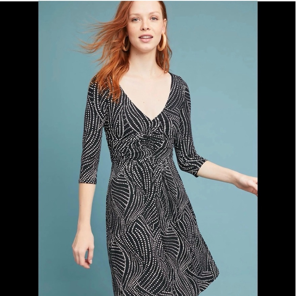 Anthropologie Maeve Black with White Polka Dot Dress Size L